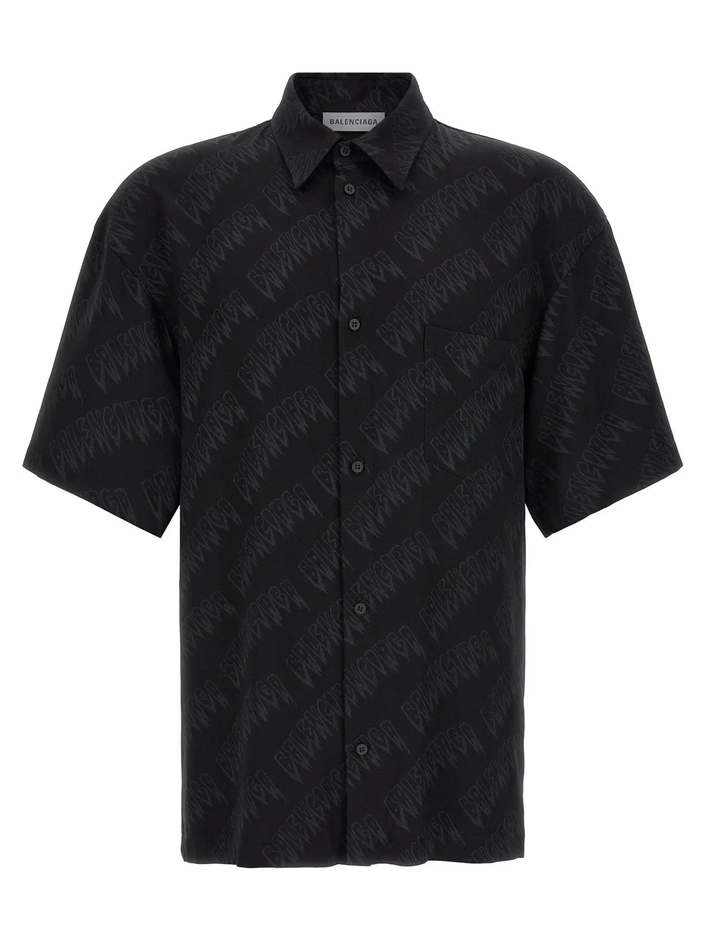 Chemise balenciaga noire en viscose à manches courtes avec imprimé logo diagonal répétitif