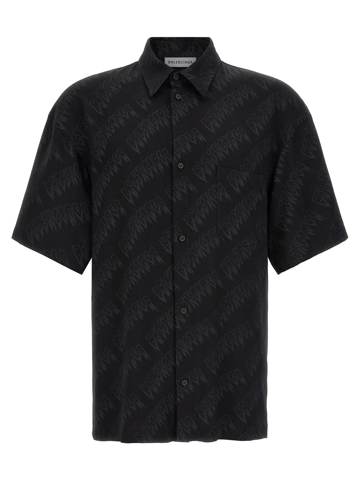 Chemise balenciaga noire en viscose à manches courtes avec imprimé logo diagonal répétitif