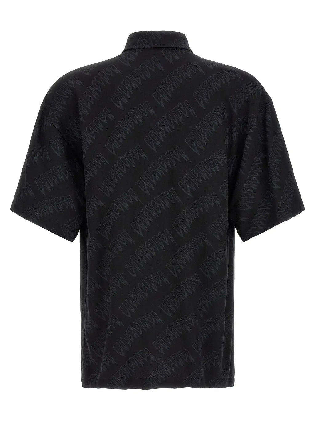 Chemise noire balenciaga en viscose avec manches courtes et motif diagonal subtil de texte répétitif