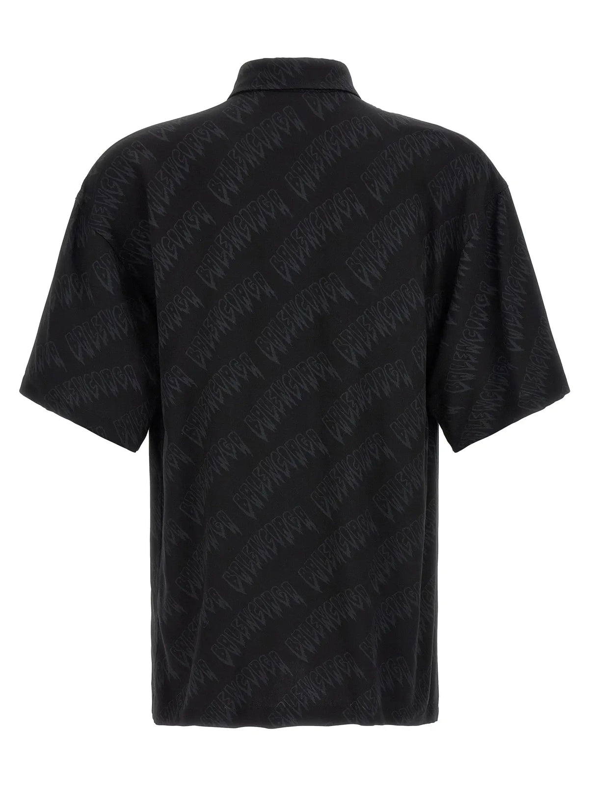 Chemise noire balenciaga en viscose avec manches courtes et motif diagonal subtil de texte répétitif