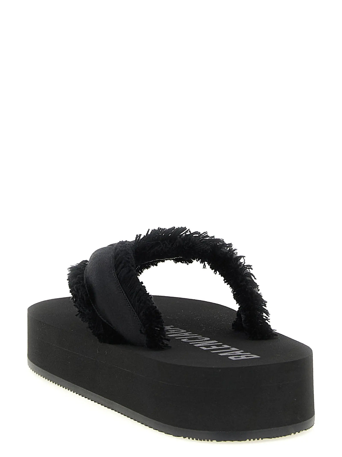 Sandales balenciaga noires en viscose avec semelle plateforme et bride pelucheuse texturée avec logo embossé