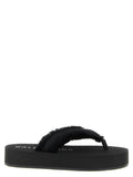 Balenciaga black viscose slides with black platform flip-flop and frayed textured strap in viscose material