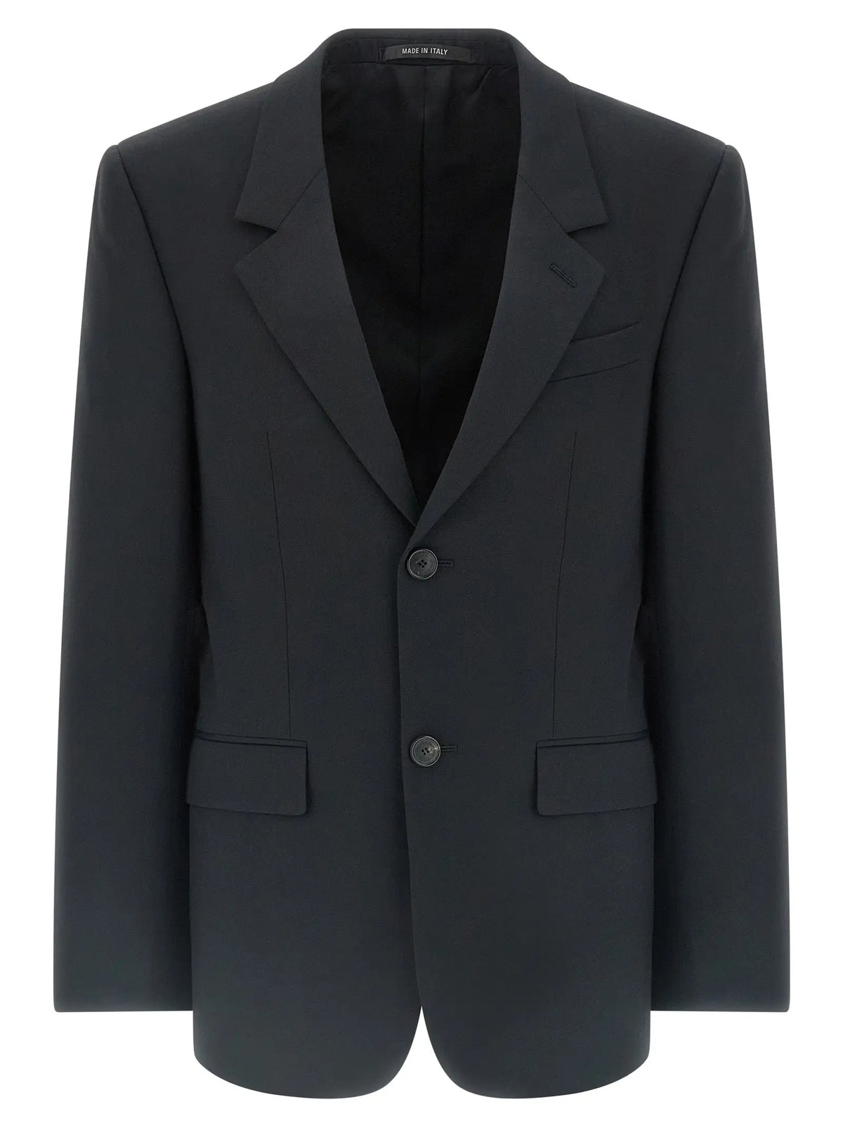 Blazer noir en laine balenciaga avec design minimaliste et léger éclat pour un style élégant et épuré