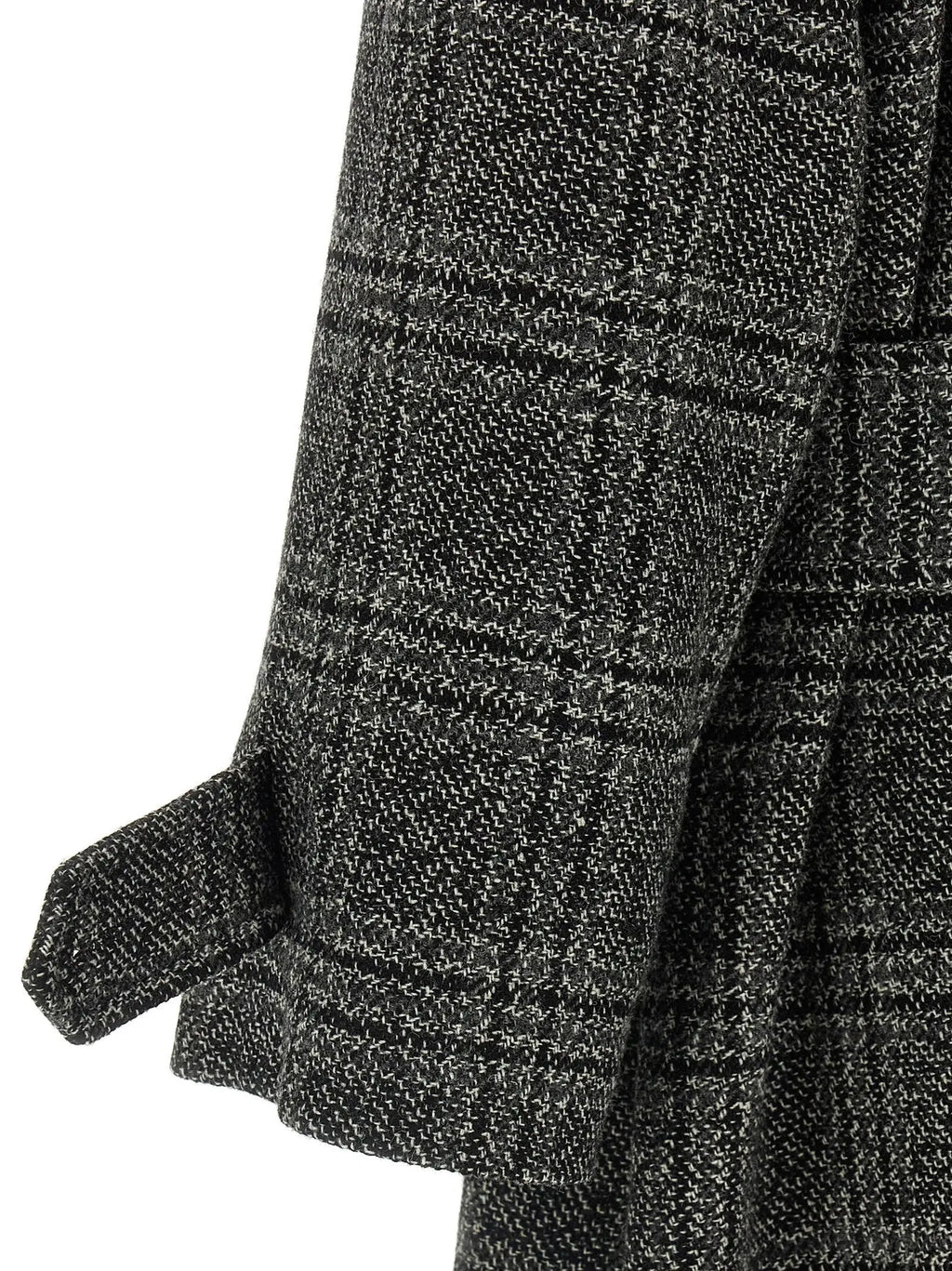 Manche de manteau en laine balenciaga noir avec motif à carreaux gris foncé et noir et texture chevron subtile