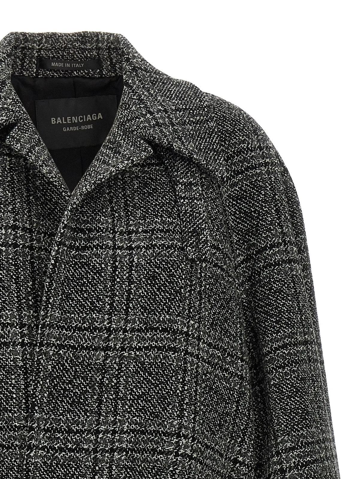 Manteau balenciaga en laine noire à chevrons blanc et noir texturé style garde-robe