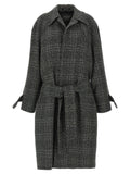 Manteau en laine noir et gris à carreaux balenciaga avec ceinture pour femme