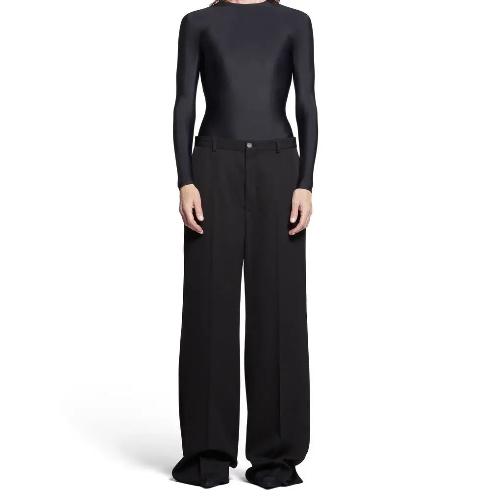 Bodysuit noir à manches longues col montant avec pantalon large flare en laine by balenciaga en tissu ajusté
