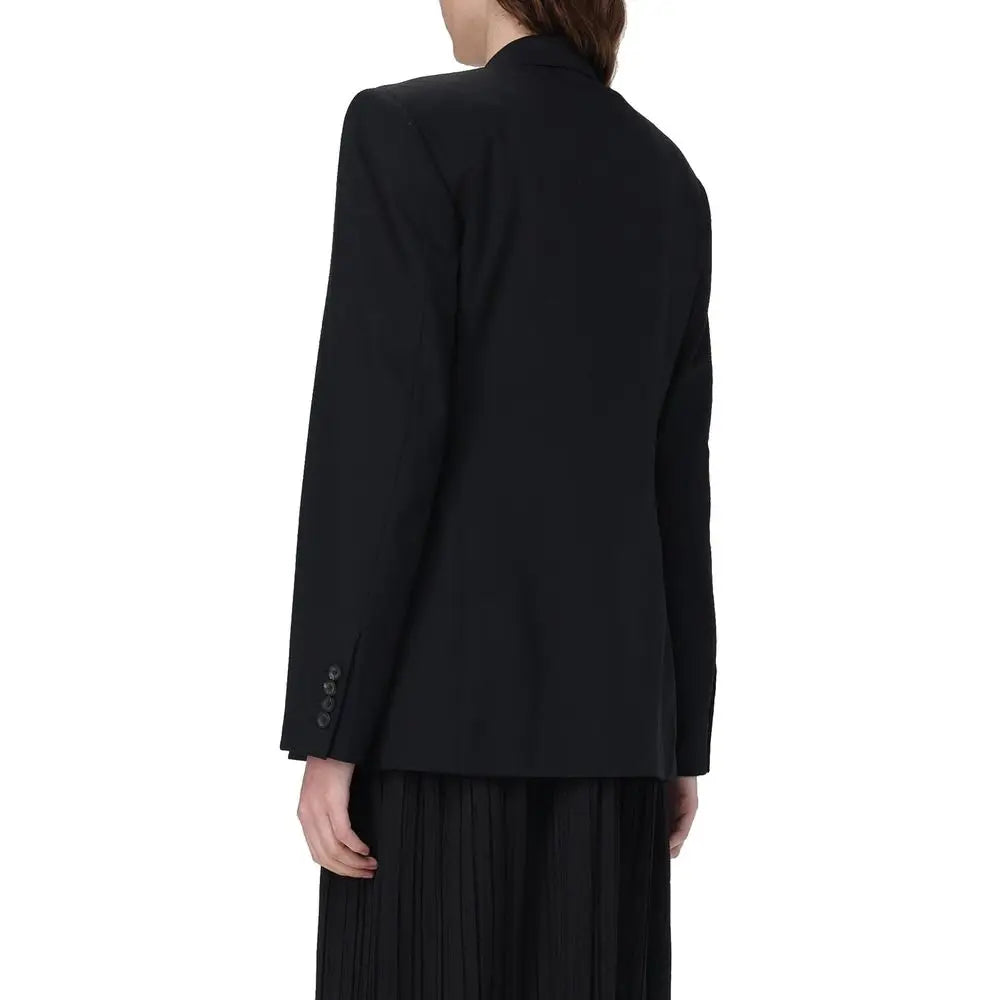 Veste balenciaga noire en laine avec épaules structurées et manches à trois boutons pleine longueur