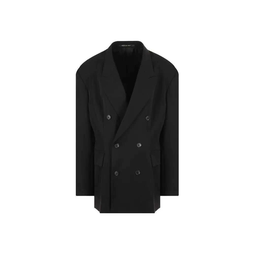 Balenciaga veste noire en laine avec boutons argentés à double boutonnage coupe structurée et ajustée