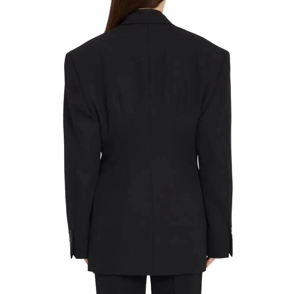 Blazer noir ajusté balenciaga en laine avec épaules structurées et design minimaliste élégant
