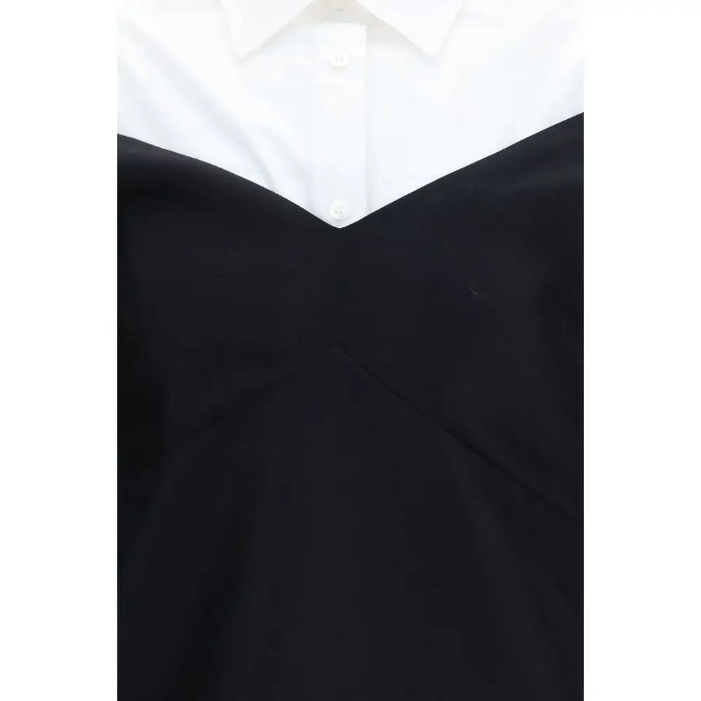 Balenciaga robe décontractée noire en laine avec blouse contrastée noir et blanc à col net et couture subtile