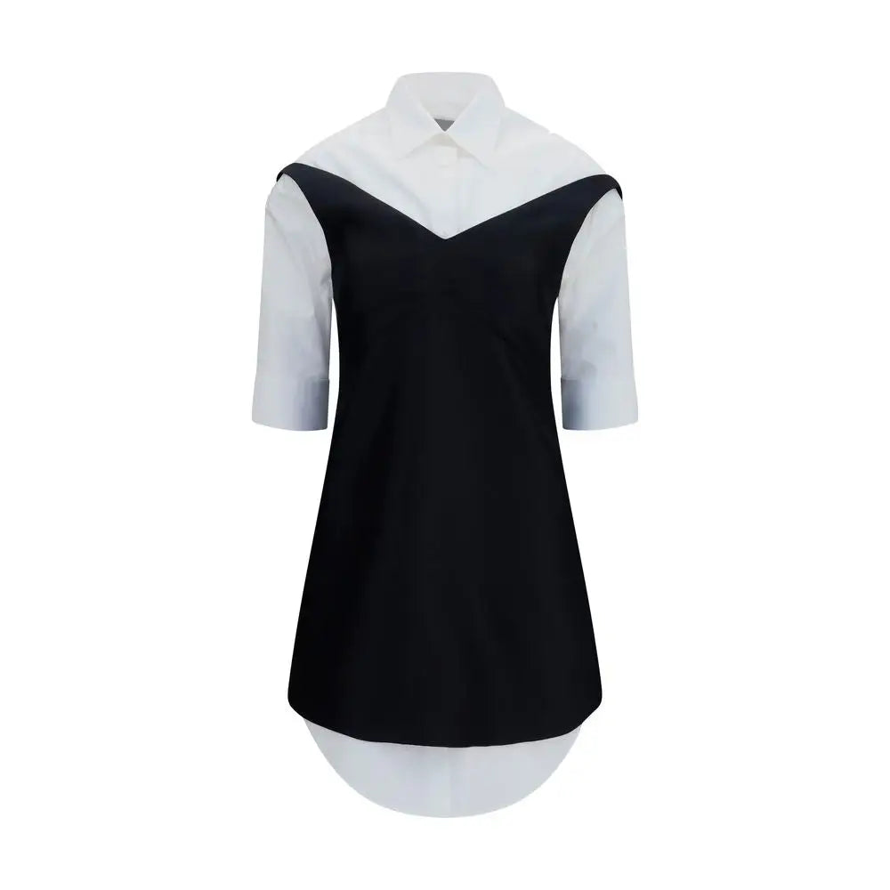 Robe chemise noire et blanche en laine avec col et manches trois-quarts balenciaga pour un style casual