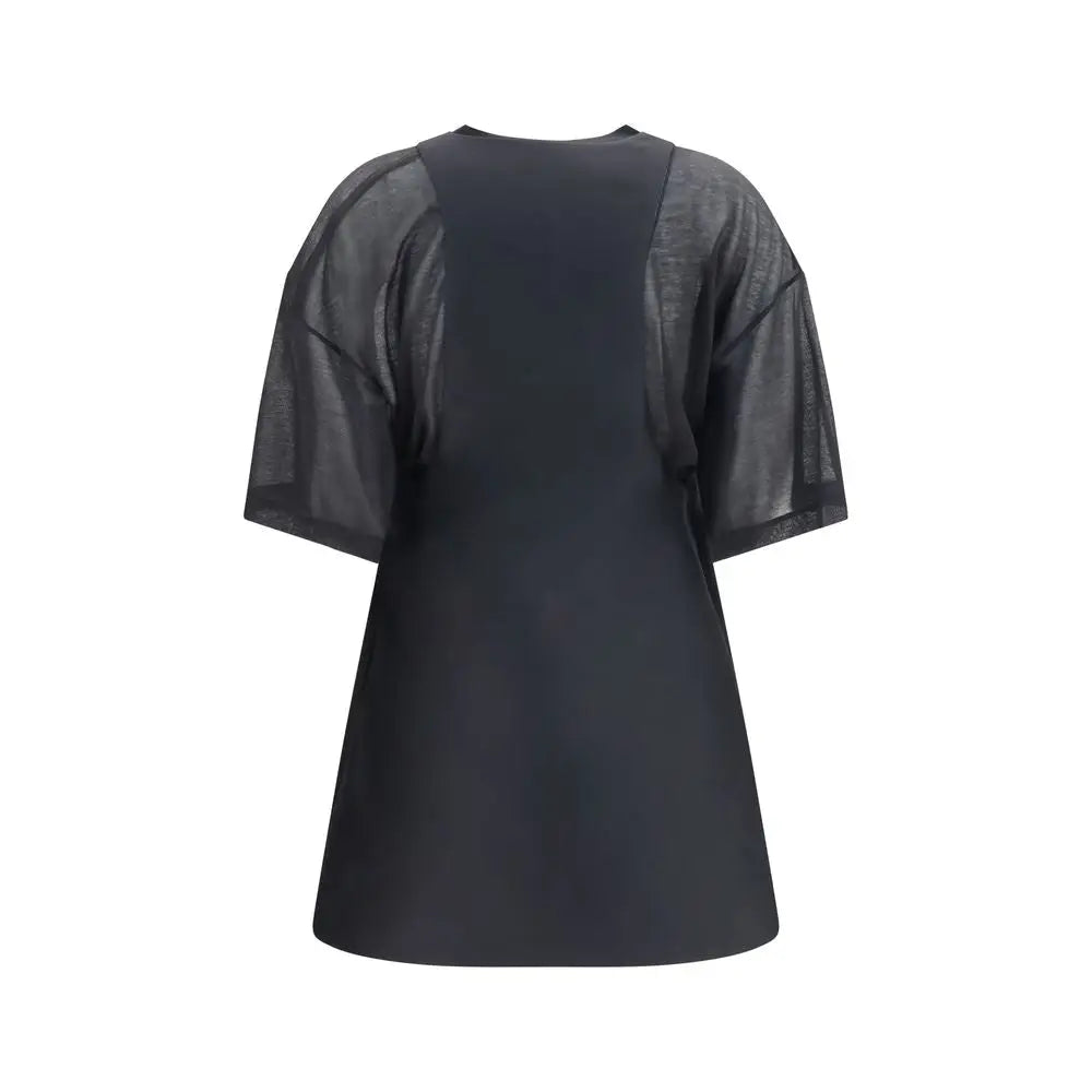 Robe balenciaga noire en laine avec manches translucides et panneau arrière solide vue de dos