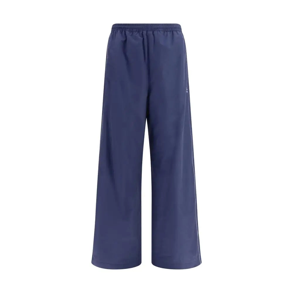 Pantalon large bleu marine balenciaga en coton avec bandes blanches latérales et taille élastique athlétique