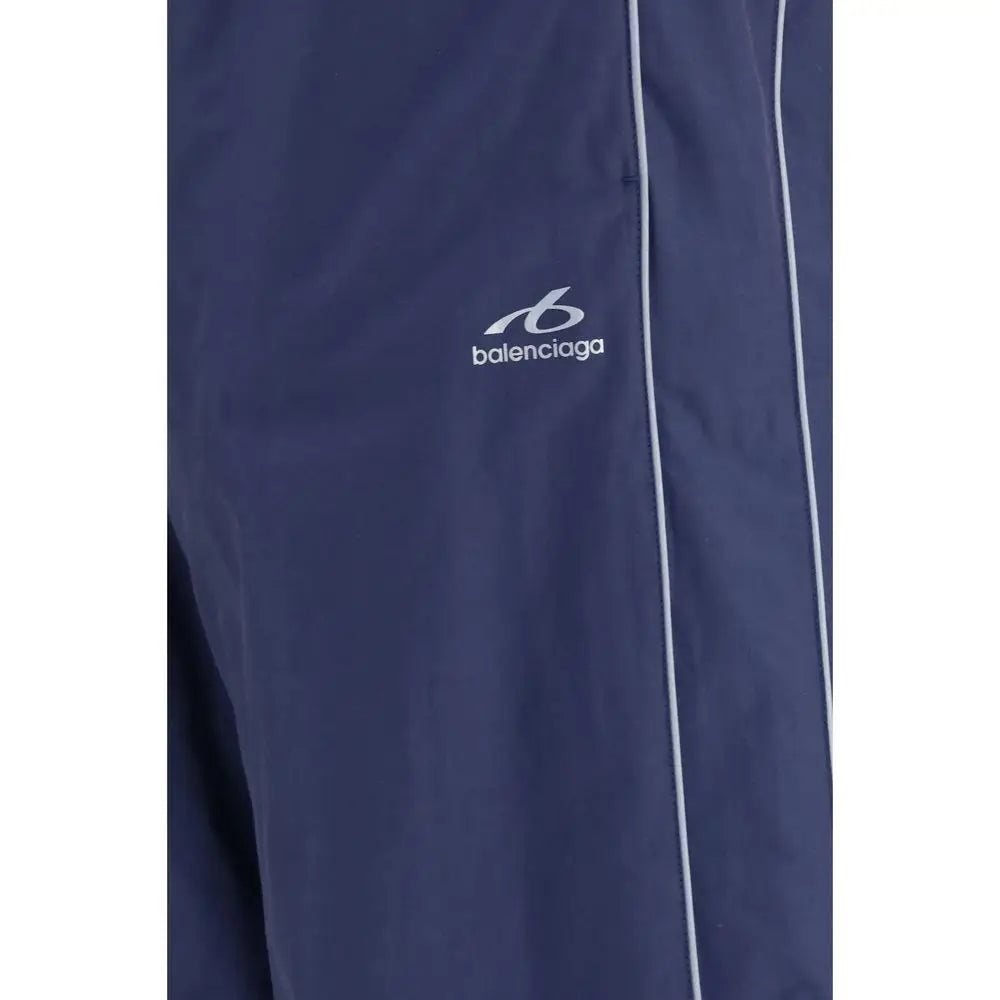 Pantalon de sport balenciaga bleu marine en coton avec piping blanc et logo brodé pour un style athlétique