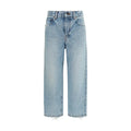 Jean cropped balenciaga bleu en coton clair avec taille haute, coupe large et ourlets effilochés