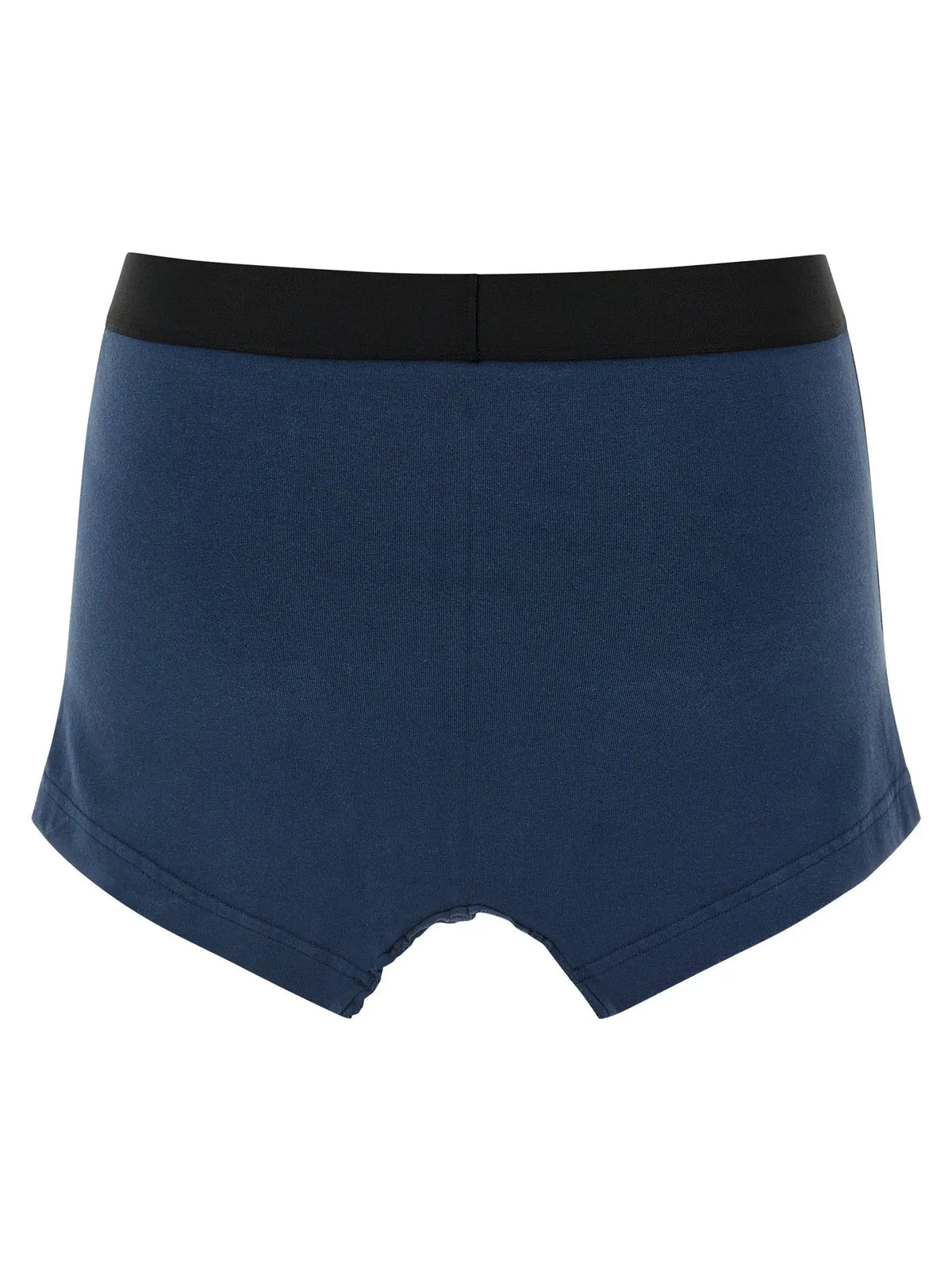 Navy blue briefs with black elastic waistband shown alongside balenciaga blue cotton long skirt product