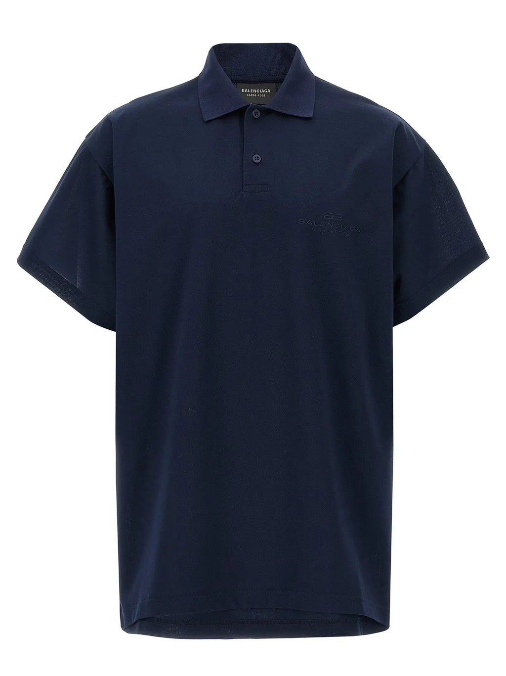 Polo en coton bleu marine balenciaga avec logo brodé discret sur la poitrine et col boutonné
