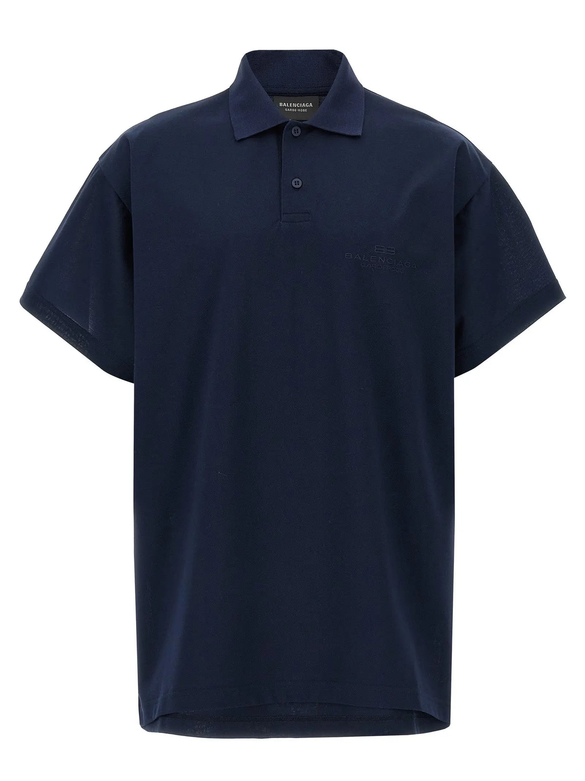Polo en coton bleu marine balenciaga avec logo brodé discret sur la poitrine et col boutonné