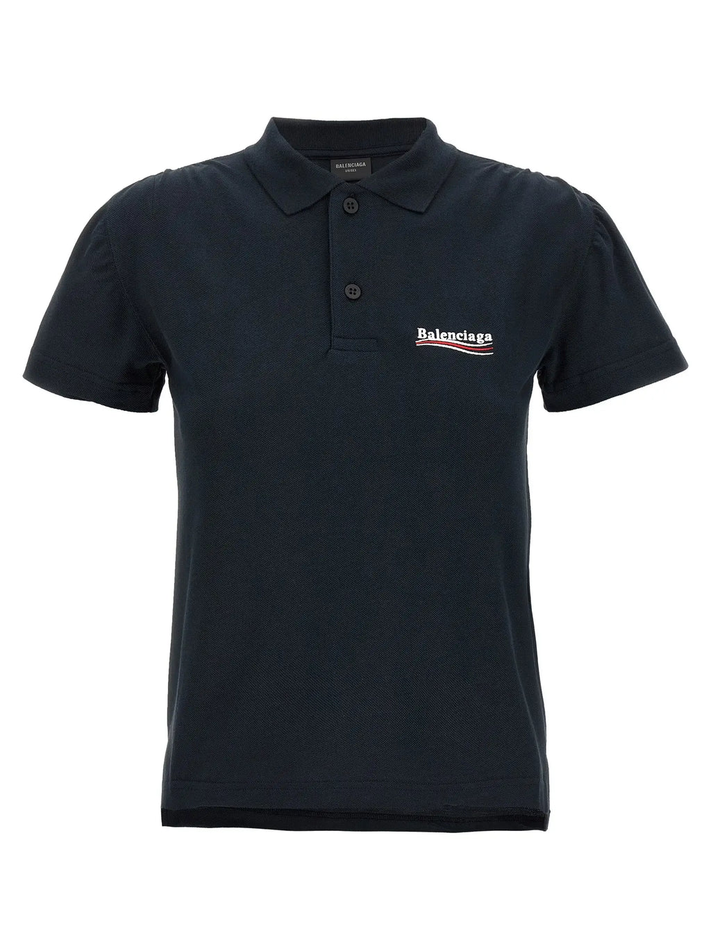 Polo balenciaga bleu en coton avec texture subtile et logo brodé sur la poitrine gauche