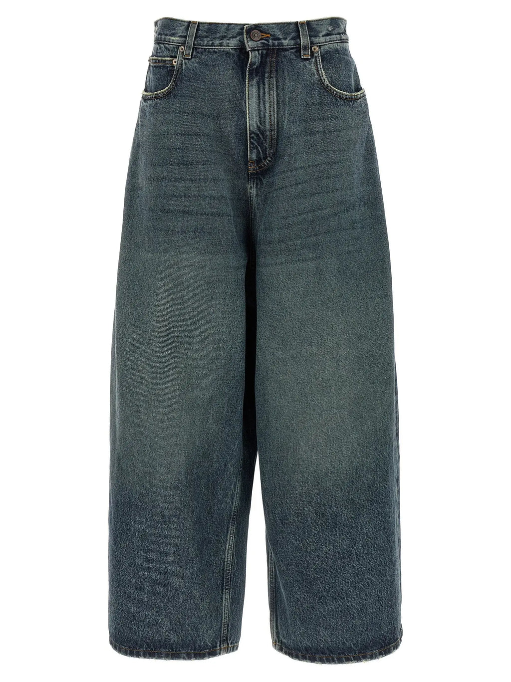 Culottes en denim bleu foncé balenciaga en coton avec taille haute et coupe large détendue