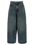 Culottes en denim bleu foncé balenciaga en coton avec taille haute et coupe large détendue