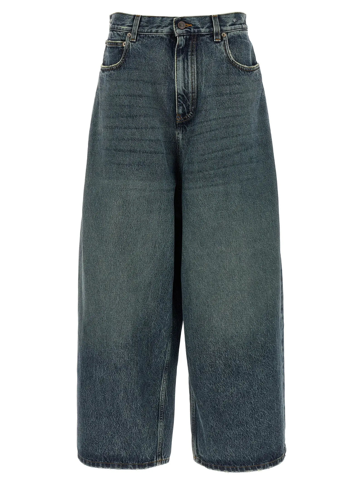 Culottes en denim bleu foncé balenciaga en coton avec taille haute et coupe large détendue