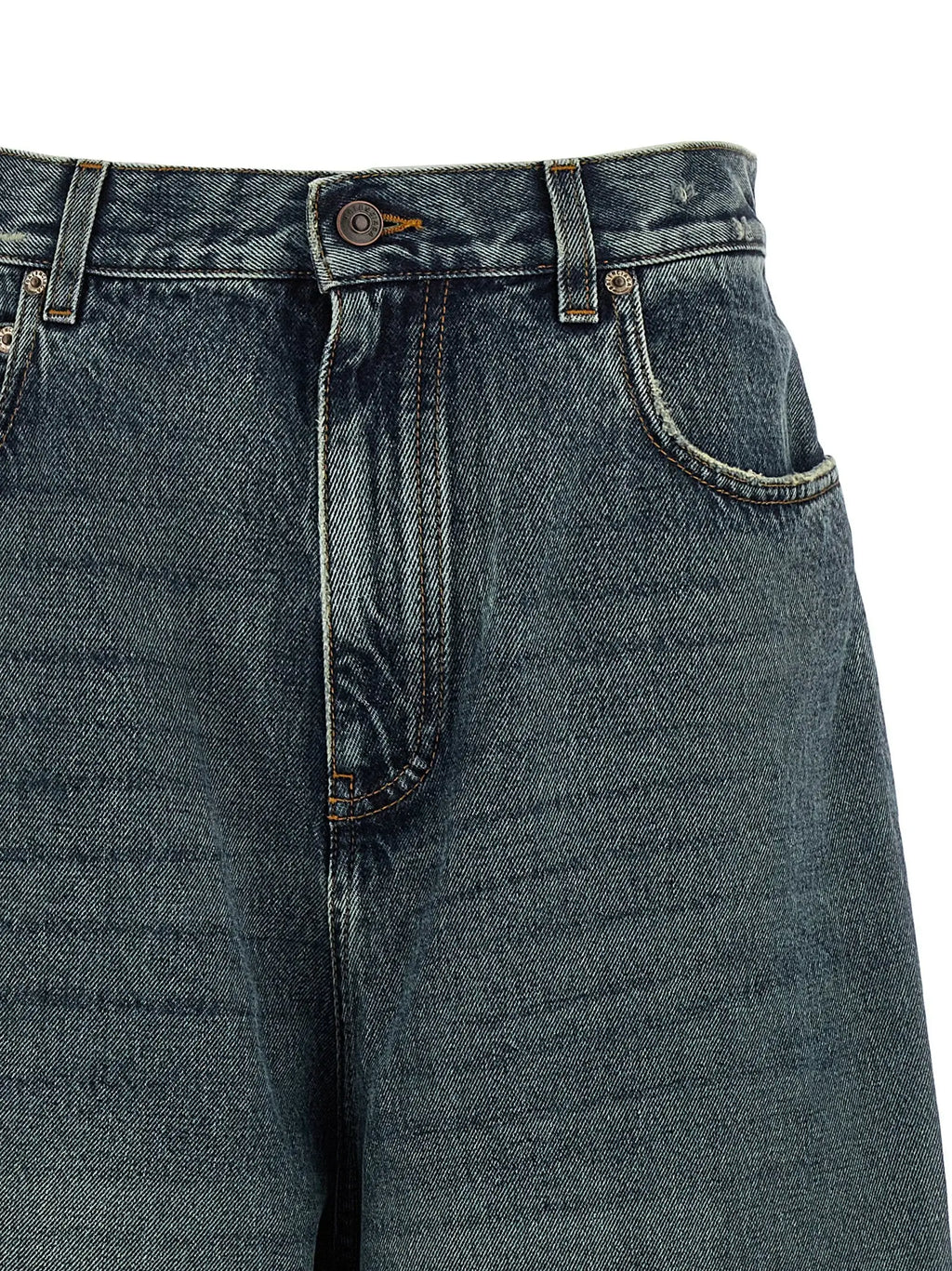 Jean balenciaga bleu en coton taille relax avec denim foncé et cinq poches classiques et couture solide