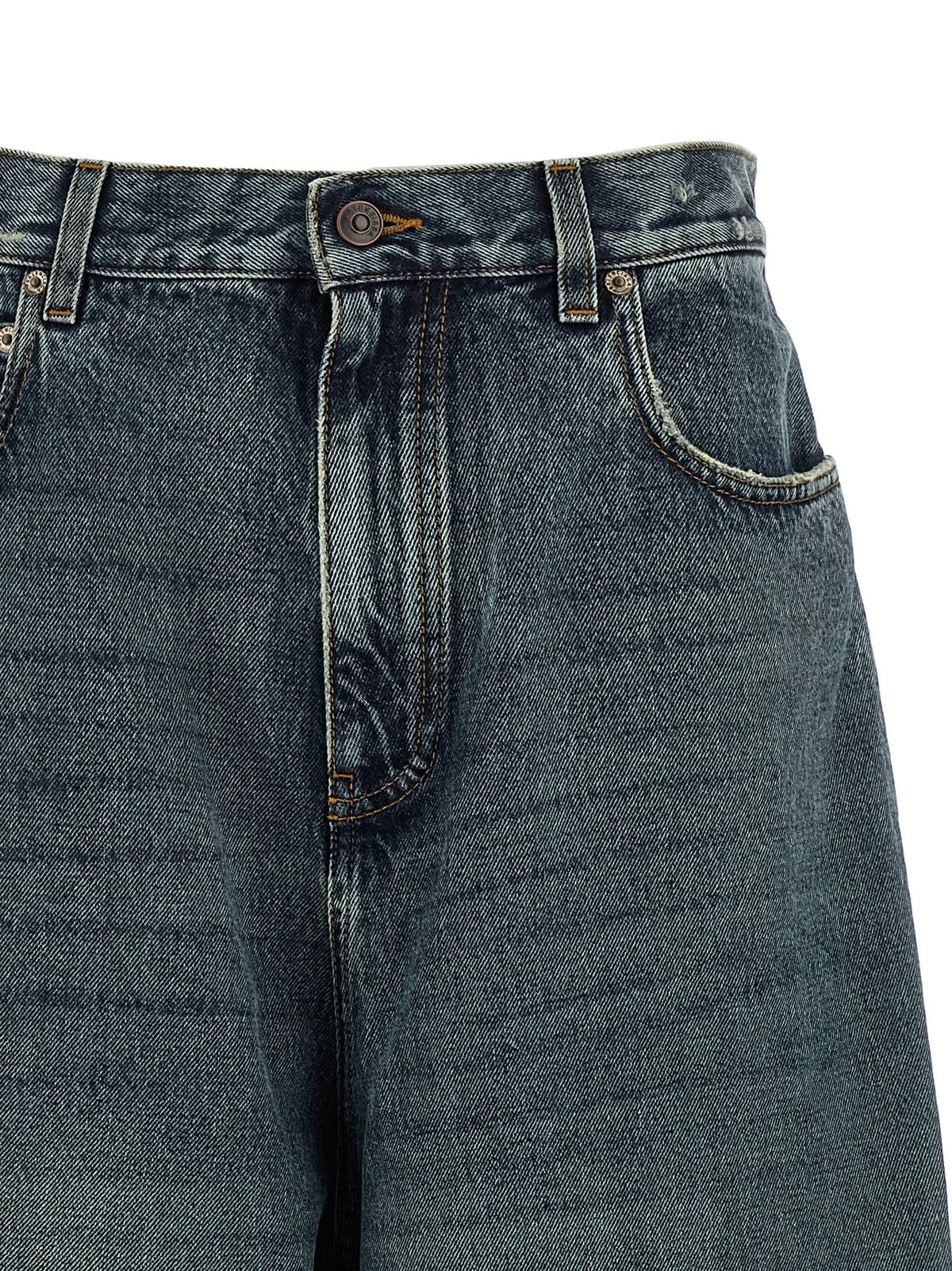 Jean balenciaga bleu en coton taille relax avec denim foncé et cinq poches classiques et couture solide