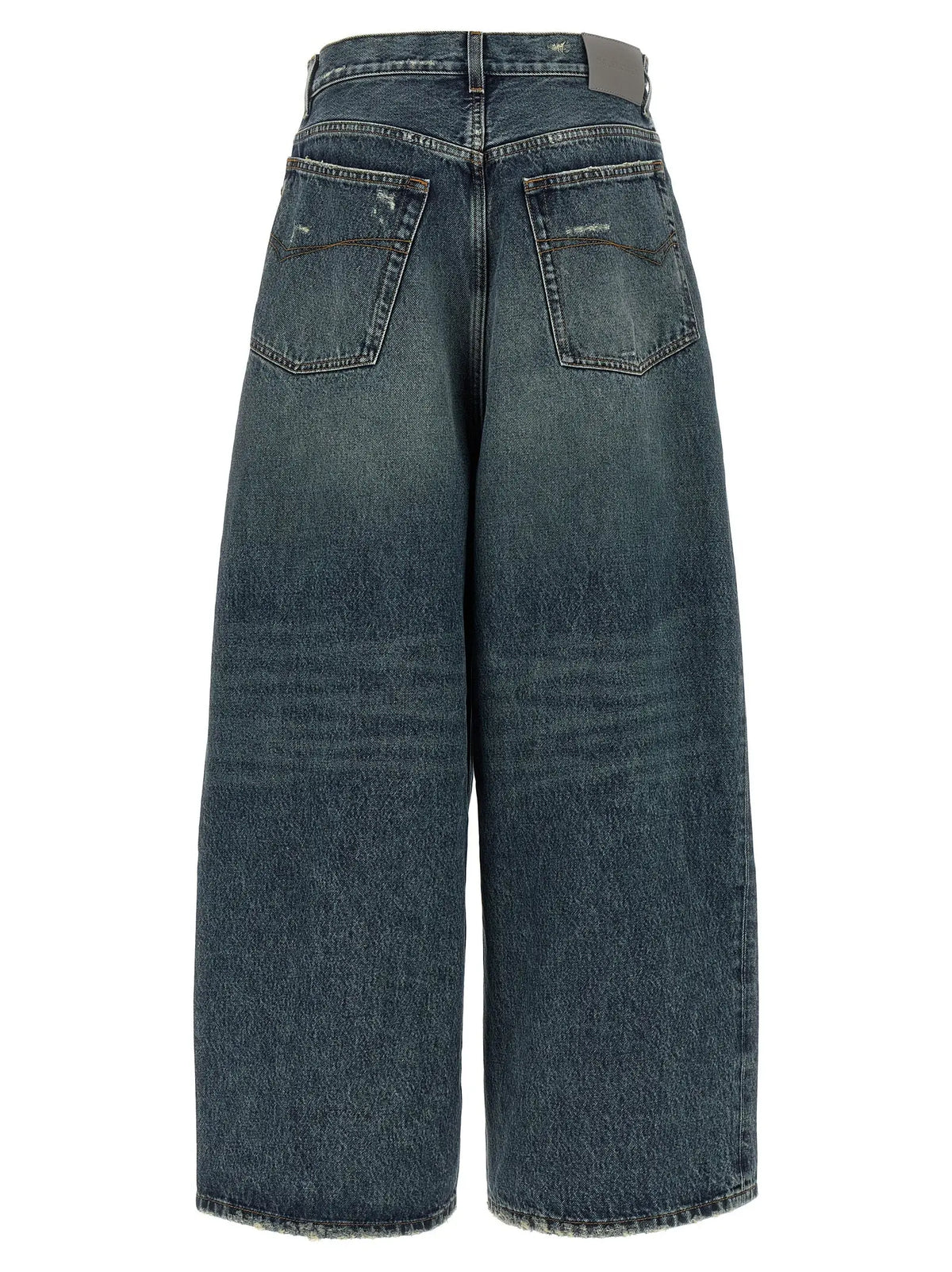 Jean balenciaga bleu en coton coupe relaxed avec jambes larges en denim foncé légèrement délavé view arrière