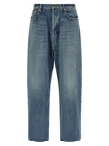 Jean balenciaga bleu en coton coupe décontractée taille haute jambe droite avec délavage moyen et détails subtils