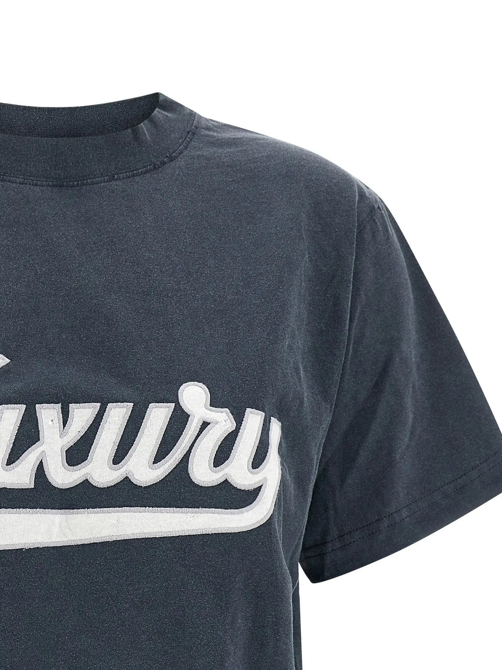 T-shirt en coton gris foncé balenciaga avec broderie blanche luxury sur le devant sportswear bleu