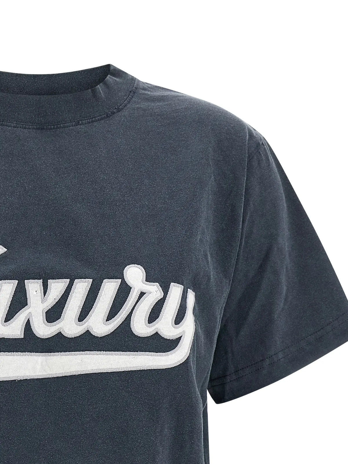 T-shirt en coton gris foncé balenciaga avec broderie blanche luxury sur le devant sportswear bleu