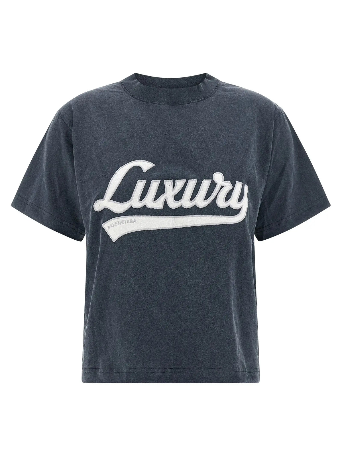 T-shirt court gris foncé en coton avec inscription blanche luxury et logo balenciaga pour sportswear bleu