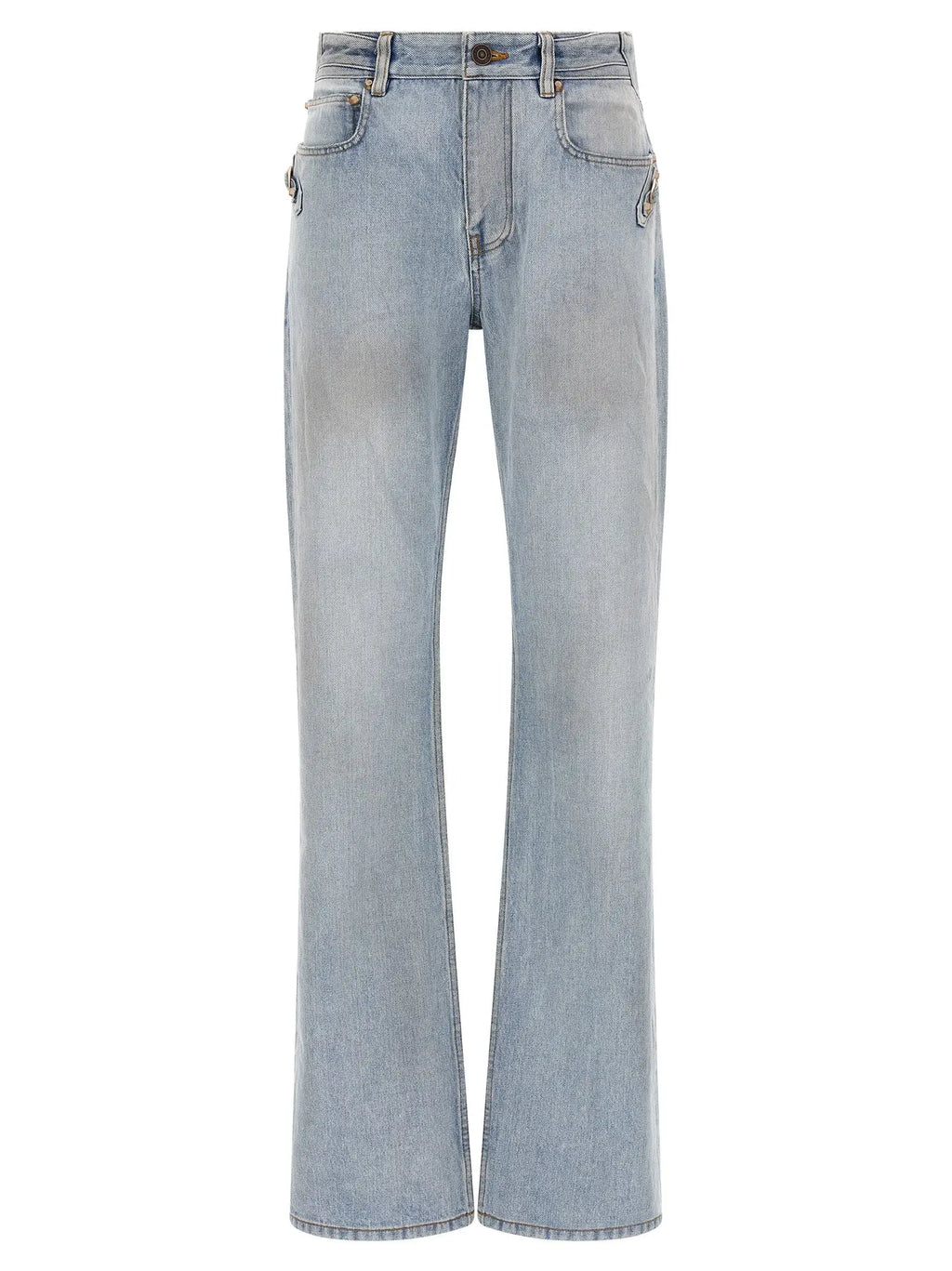 Jeans balenciaga en coton bleu clair avec coupe droite légèrement évasée et délavage subtil aux genoux