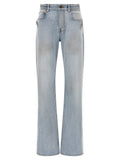 Jeans balenciaga en coton bleu clair avec coupe droite légèrement évasée et délavage subtil aux genoux