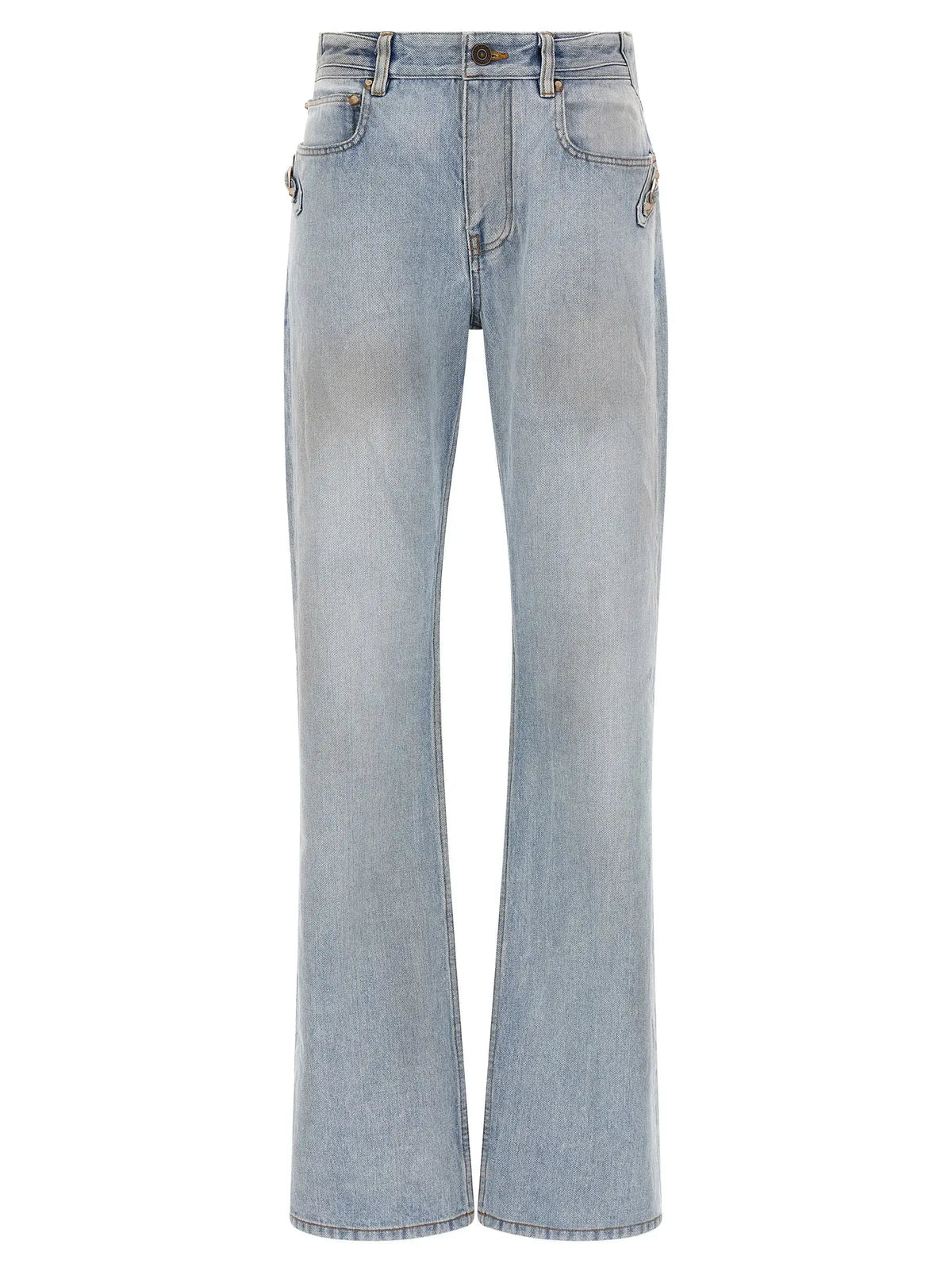 Jeans balenciaga en coton bleu clair avec coupe droite légèrement évasée et délavage subtil aux genoux