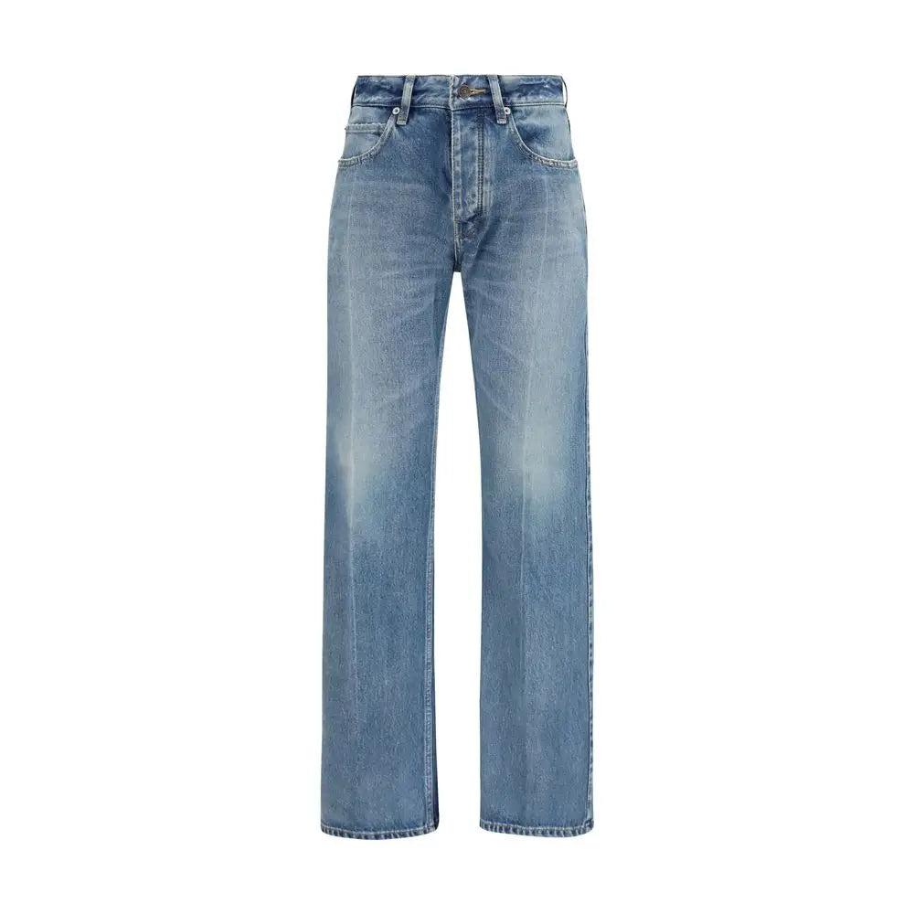 Jean droit balenciaga bleu clair en coton avec coupe droite et design classique cinq poches