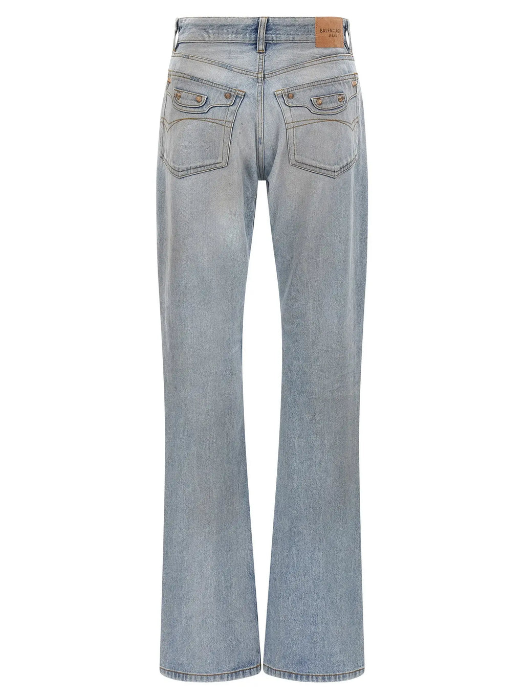 Jeans balenciaga bleu en coton délavé avec coupe droite légèrement évasée et poches arrière classiques vue de dos
