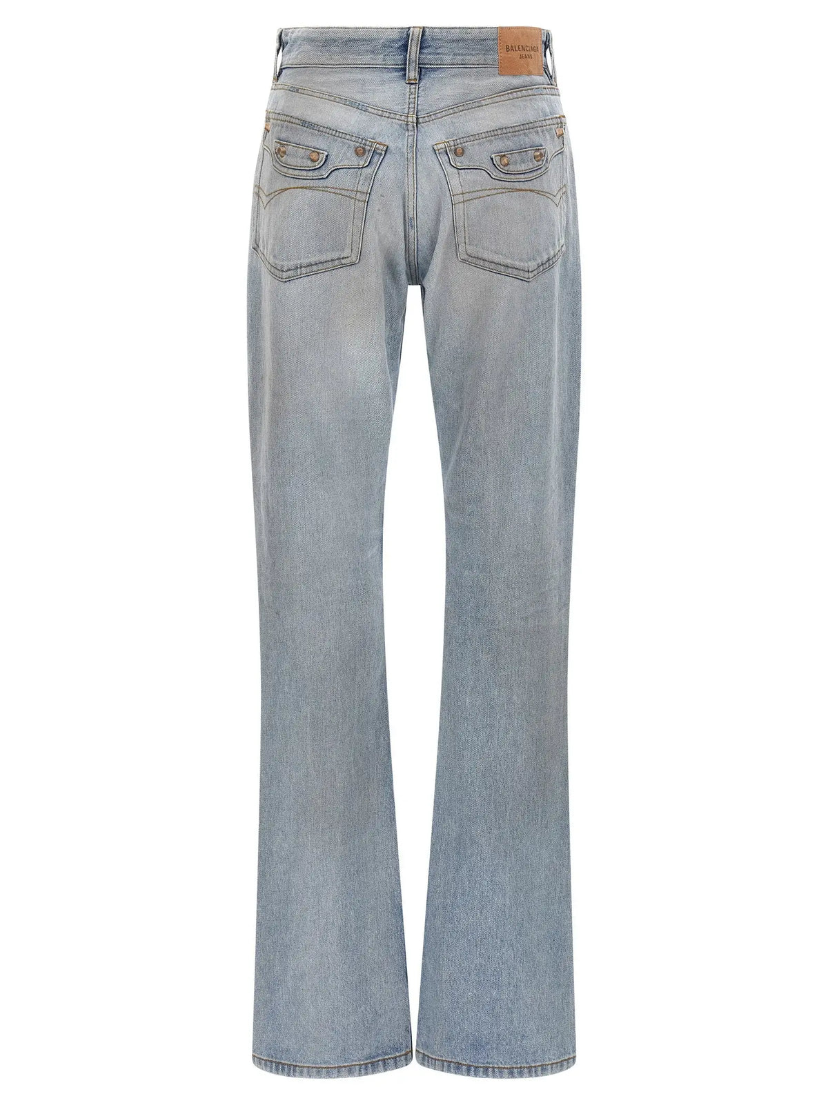 Jeans balenciaga bleu en coton délavé avec coupe droite légèrement évasée et poches arrière classiques vue de dos