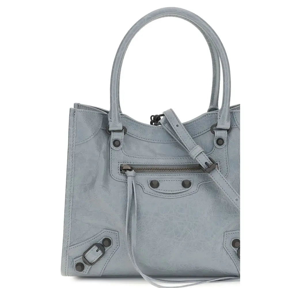 Sac à bandoulière balenciaga blue lamb ovis aries en cuir vieilli gris clair avec design structuré et détails métalliques