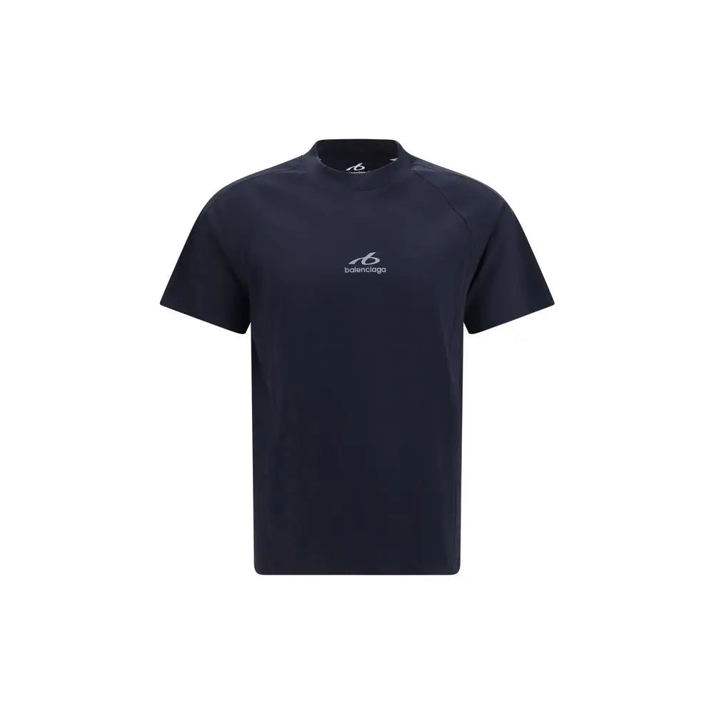 T-shirt balenciaga bleu marine en polyamide avec logo blanc discret sur la poitrine pour sportswear