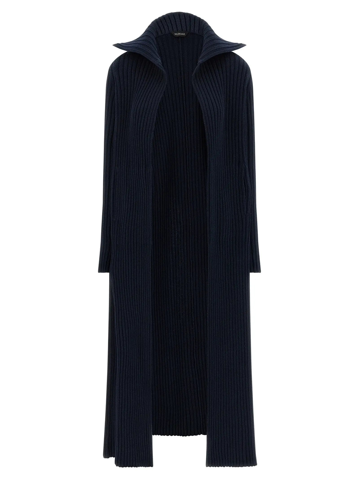 Cardigan balenciaga bleu en polyester avec col structuré et maille côtelée longue bleu marine