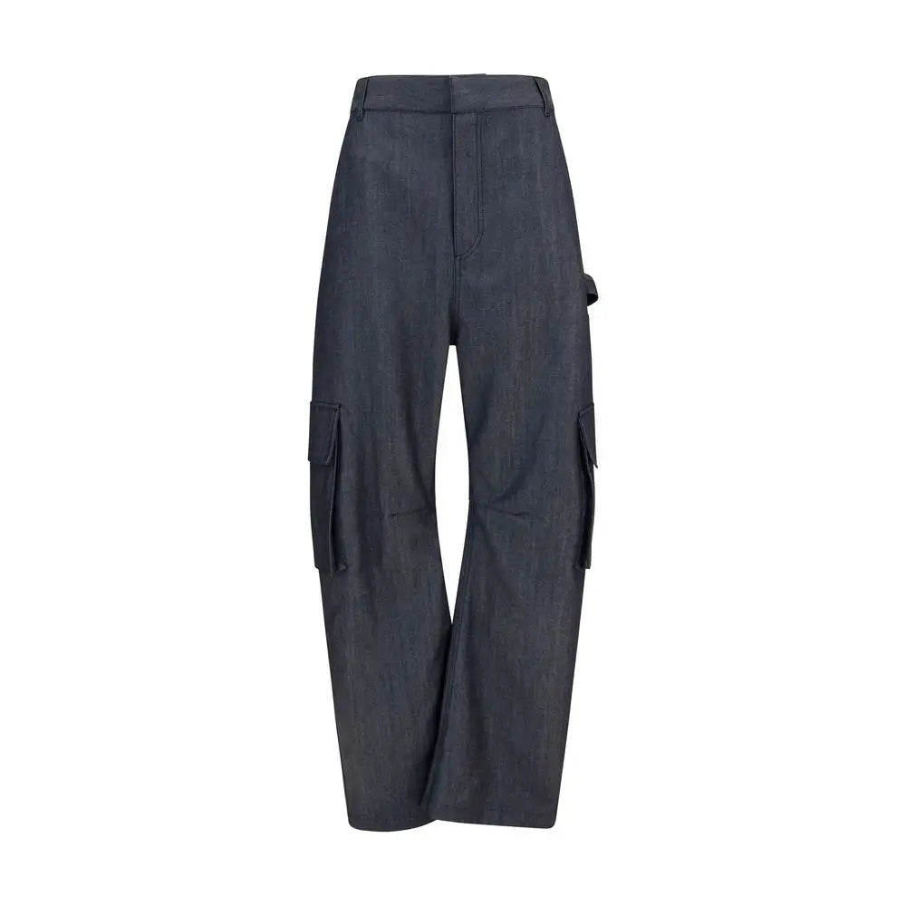Pantalon cargo balenciaga bleu en laine avec poches latérales apparentes en denim bleu foncé coupe droite