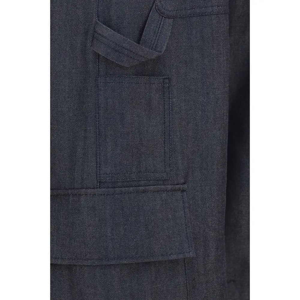 Veste en jean bleu foncé Balenciaga avec poche à rabat visible assortie au pantalon cargo bleu en laine Aries