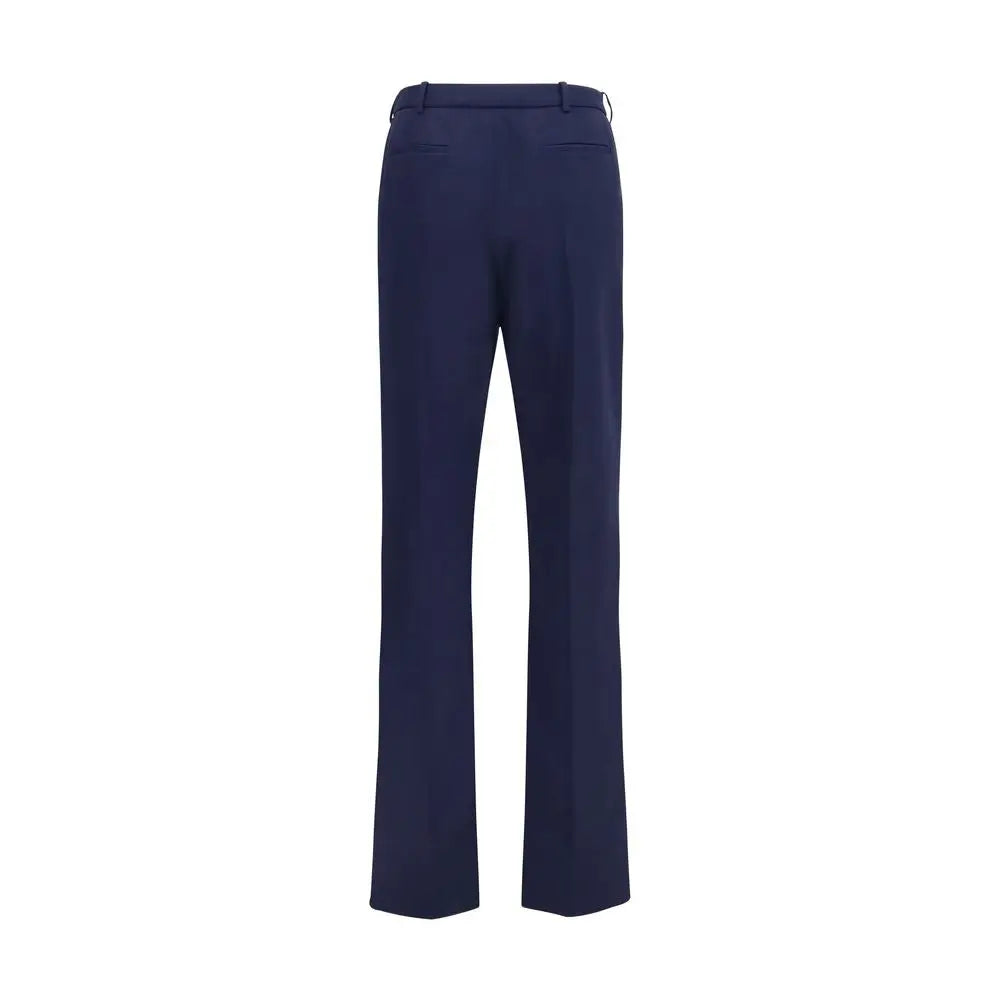 Pantalon tailleur bleu marine balenciaga en laine avec coupe droite et passants de ceinture