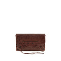 Balenciaga bordeaux lamb ovis aries clutch bag en cuir marron texturé avec fermeture éclair avant et détails métalliques