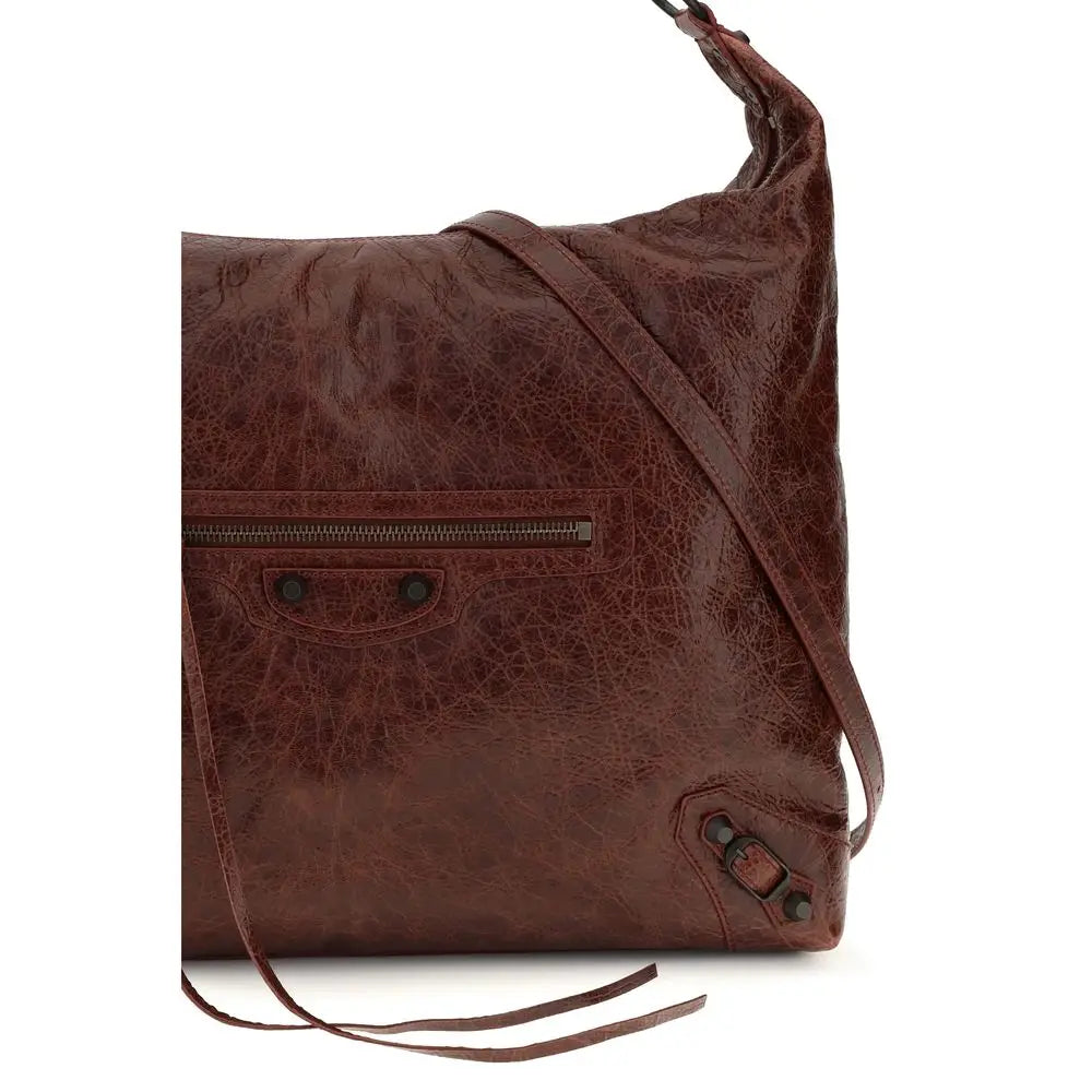Sac bandoulière balenciaga bordeaux lamb ovis aries en cuir marron vieilli avec poche zippée avant et métal
