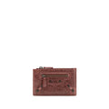 Porte-cartes balenciaga bordeaux lamb ovis aries en cuir texturé rose poussière avec fermeture éclair centrale et détails métalliques