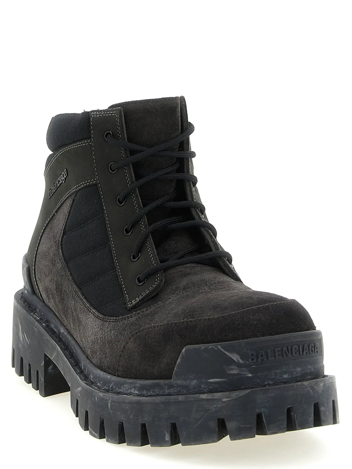 Bottes cheville balenciaga marron en cuir de veau avec dessus en cuir mat et daim noir et semelle en caoutchouc chunky